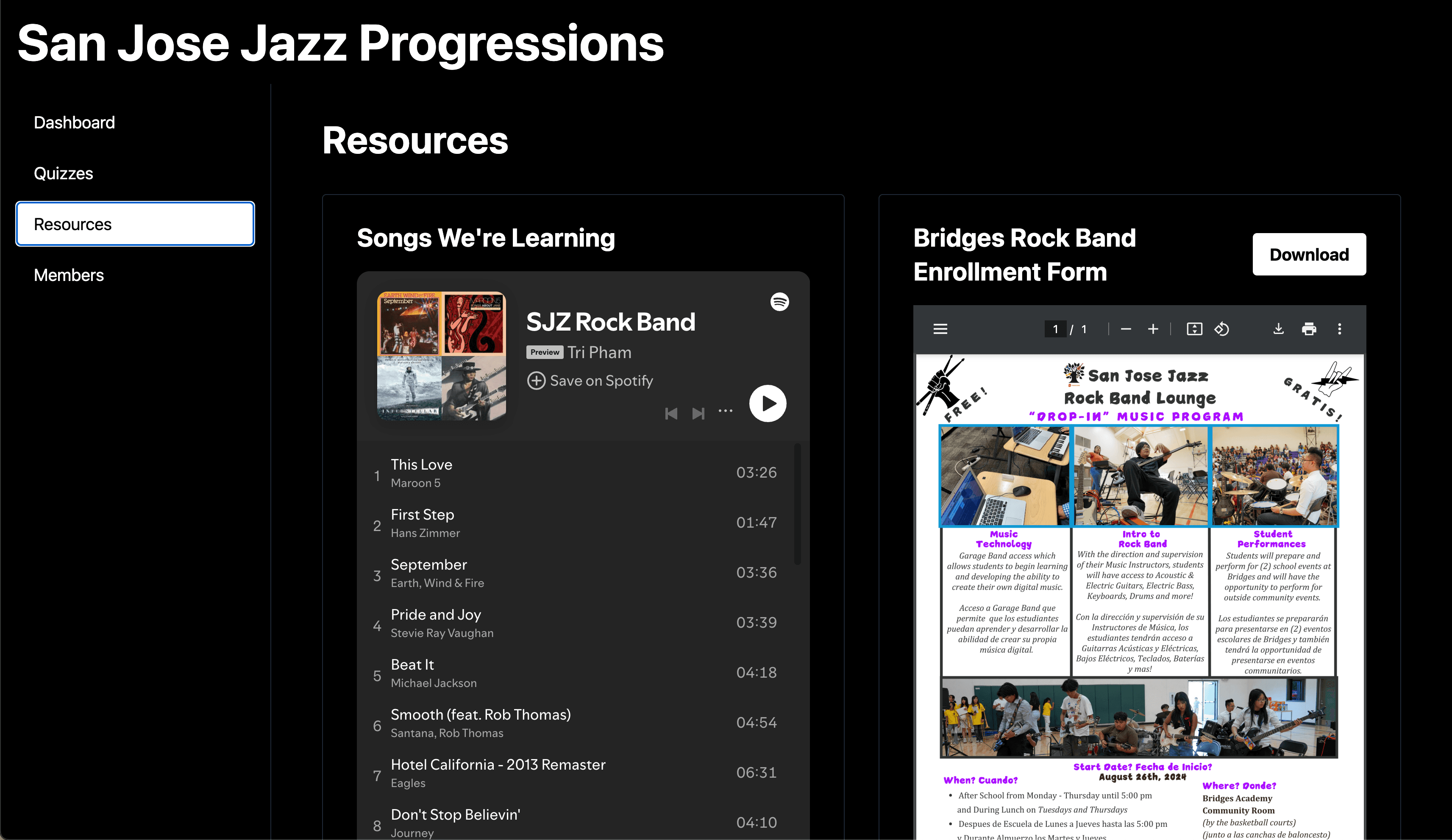 Music Teacher Admin Dashboard Screenshot